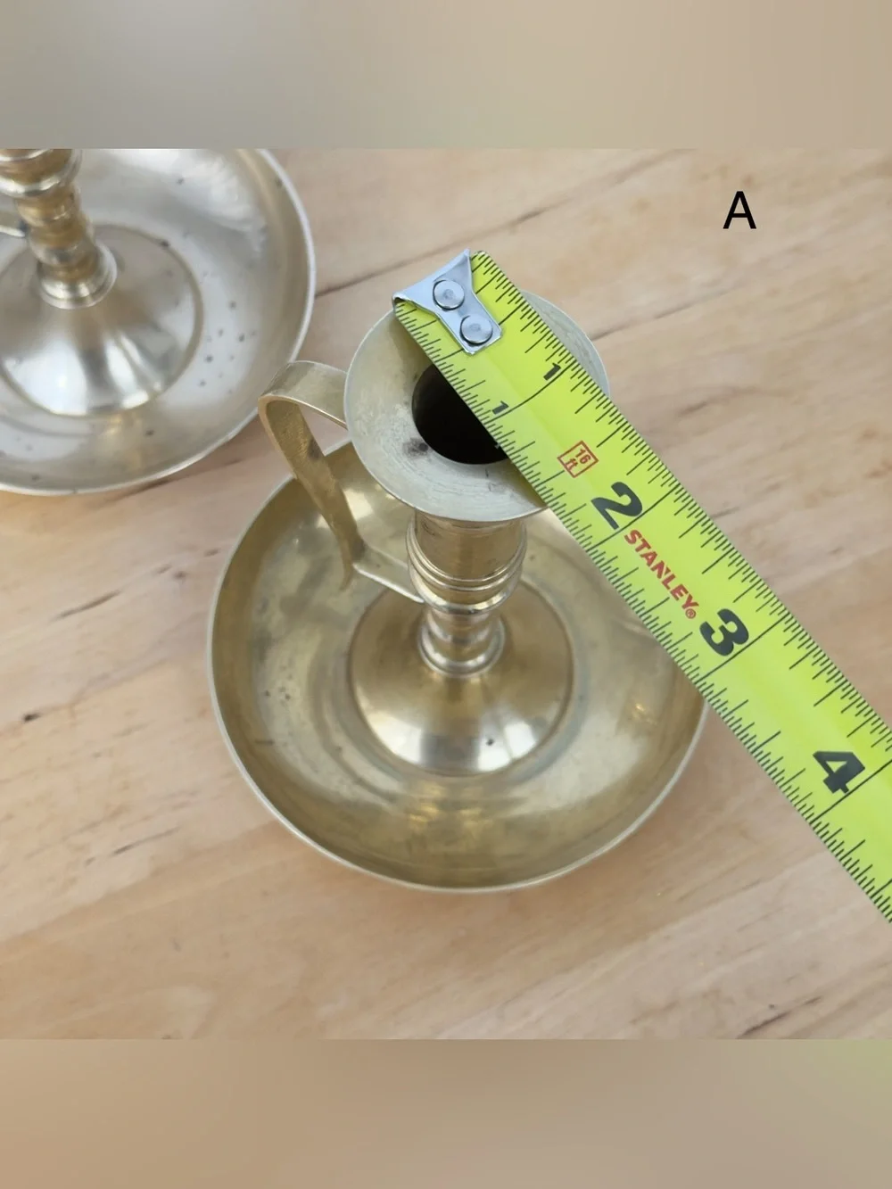Mid 20th Century Pair of Brass Chamberstick Candle Holders w Handle & Drip Tray